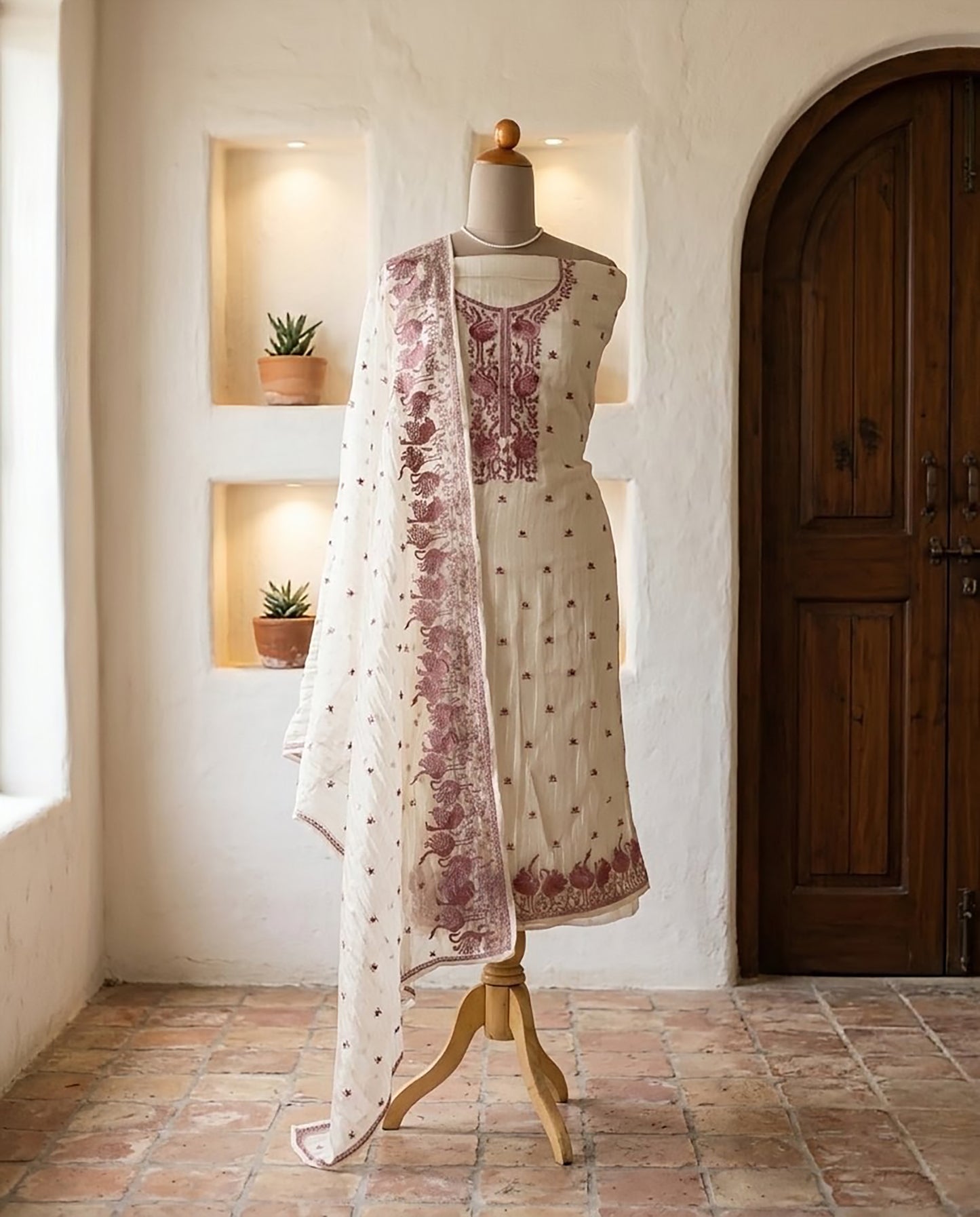 Embroidered Crushed Tissue Silk Unstitched Suit Set with Dupatta