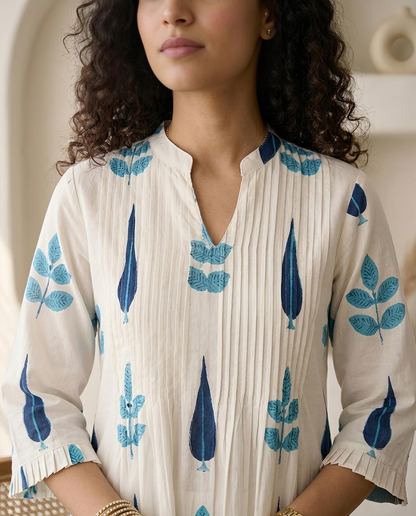 Hand Block Printed Mulmul Cotton Stitched Kurta Set - Elegant 2-Piece Ethnic Wear