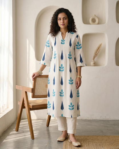 Hand Block Printed Mulmul Cotton Stitched Kurta Set - Elegant 2-Piece Ethnic Wear
