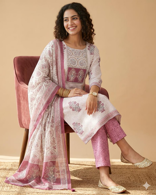 Linen  Unstitched Suit with Paisley Dupatta & Sequence Work