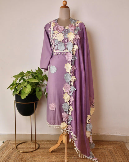 Floral Appliqué Unstitched Suit