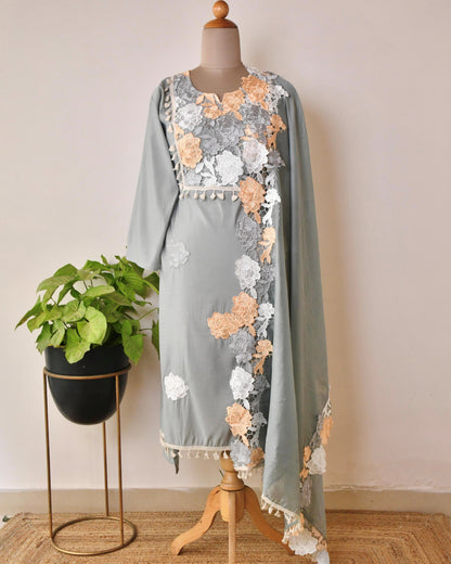 Floral Appliqué Unstitched Suit