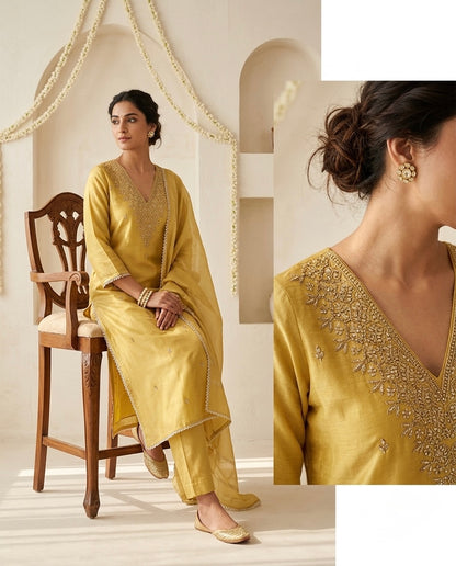 Banarasi Tissue Silk Unstitched Suit Material with Handcrafted Gota Patti & Thresd Work