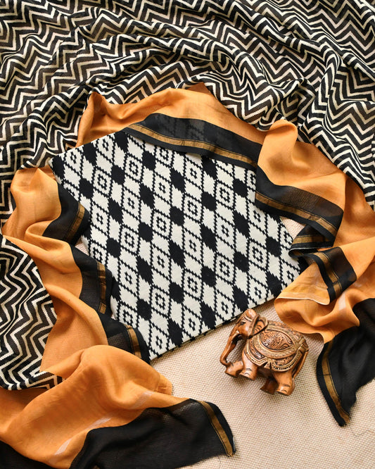 Pure Maheshwari Silk Unstitched Suit Set