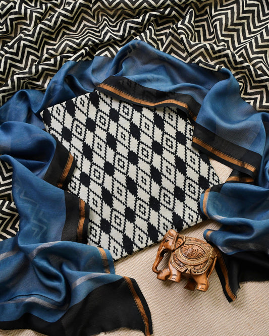 Pure Maheshwari Silk Unstitched Suit Set