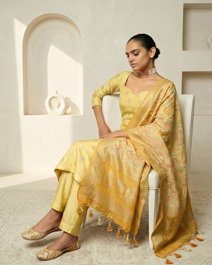 Luxury Banarasi Chanderi Silk Unstitched Suit Set with Zari  Weave