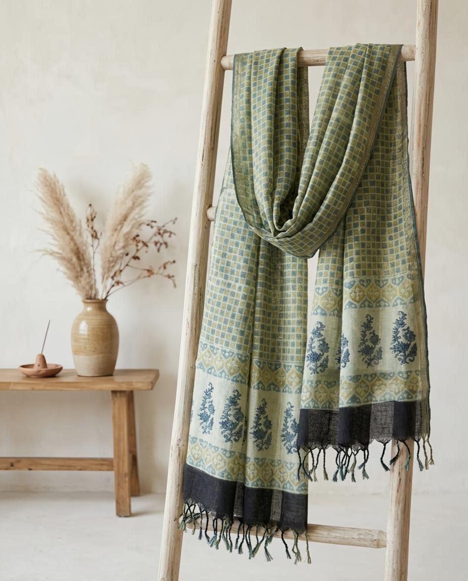 Sage & Olive Geometric Grid Cotton Dupatta – Lightweight Summer Ethnic dupatta