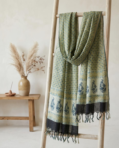 Sage & Olive Geometric Grid Cotton Dupatta – Lightweight Summer Ethnic dupatta