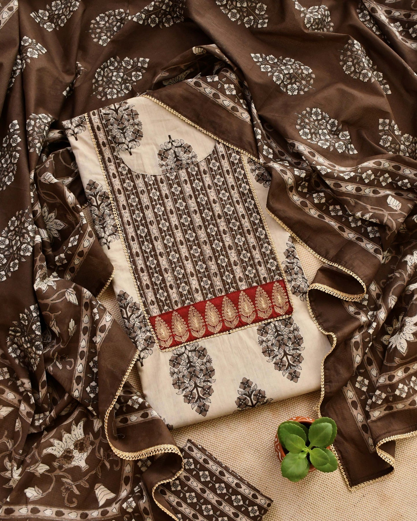 Premium Cotton Block Print Unstitched Suit Set