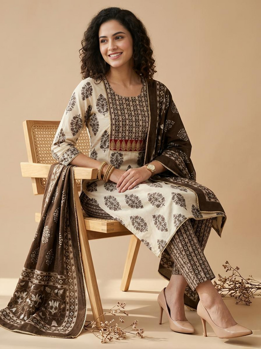 Premium Cotton Block Print Unstitched Suit Set