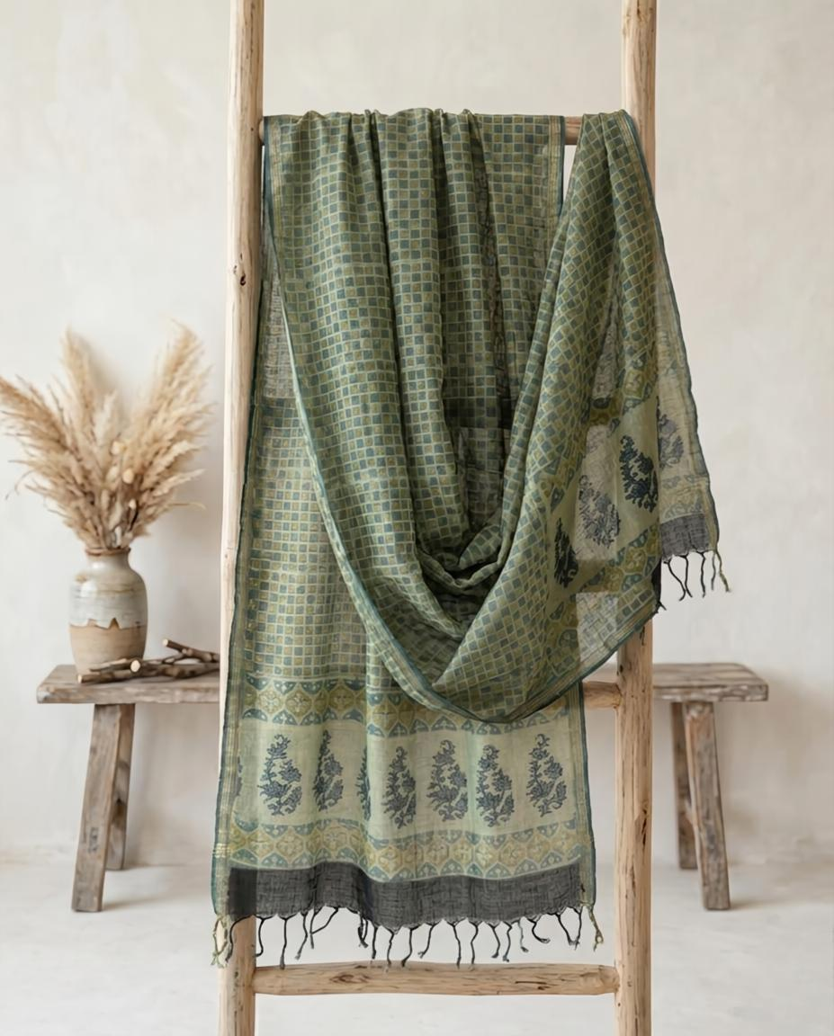 Sage & Olive Geometric Grid Cotton Dupatta – Lightweight Summer Ethnic dupatta