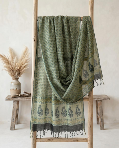 Sage & Olive Geometric Grid Cotton Dupatta – Lightweight Summer Ethnic dupatta