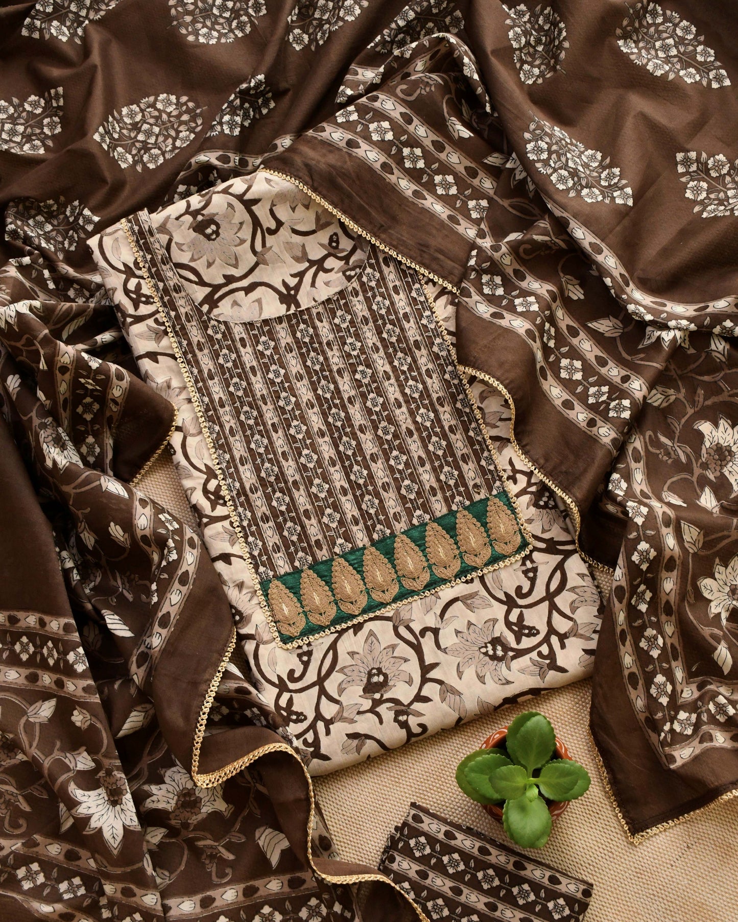 Premium Cotton Block Print Unstitched Suit Set