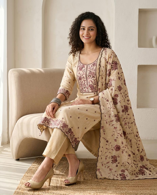 Premium Crushed Tissue Unstitched Suit Set with Elephant & Floral Embroidery