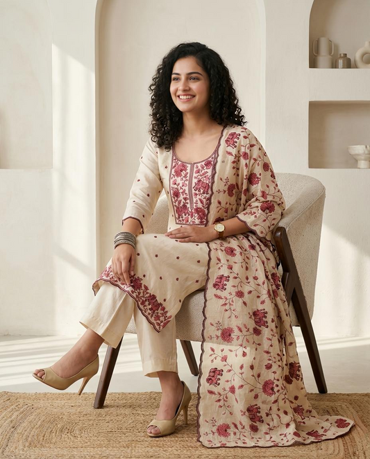 Premium Crushed Tissue Unstitched Suit Set with Elephant & Floral Embroidery