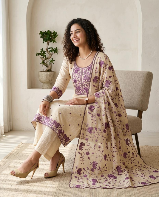 Premium Crushed Tissue Unstitched Suit Set with Elephant & Floral Embroidery