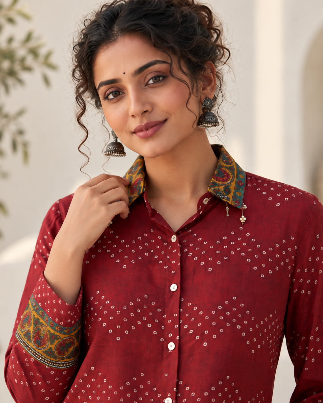 Regular Fit  Bandhej / Kalamkari Print Modal Silk Shirt