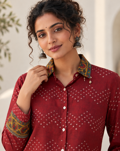 Regular Fit  Bandhej / Kalamkari Print Modal Silk Shirt