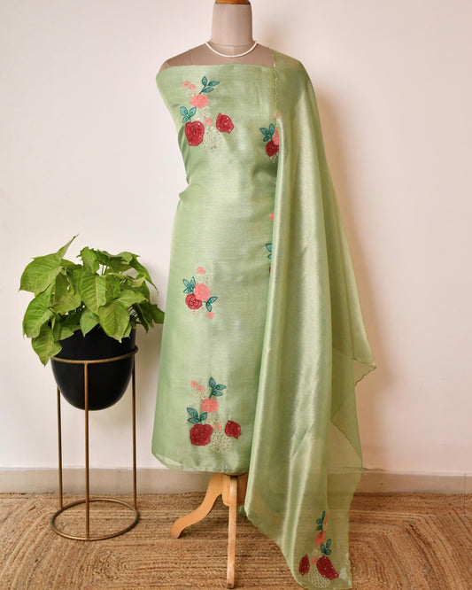 Doria Silk Floral Embroidered Unstitched Suit Set