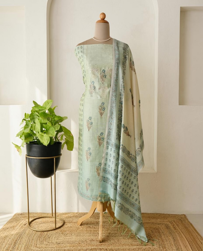 Premium Chanderi Silk Unstitched Suit Set with Elegant Mirror Work