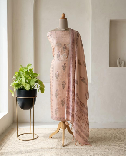 Premium Chanderi Silk Unstitched Suit Set with Elegant Mirror Work
