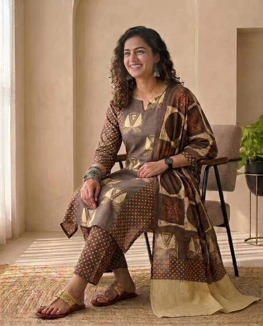 Natural Pomegranate Dye Premium Cotton Unstitched Suit Set