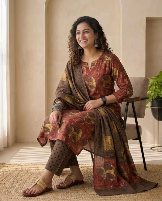 Natural Pomegranate Dye Premium Cotton Unstitched Suit Set