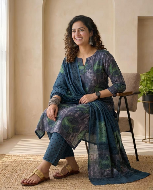 Natural Pomegranate Dye Premium Cotton Unstitched Suit Set