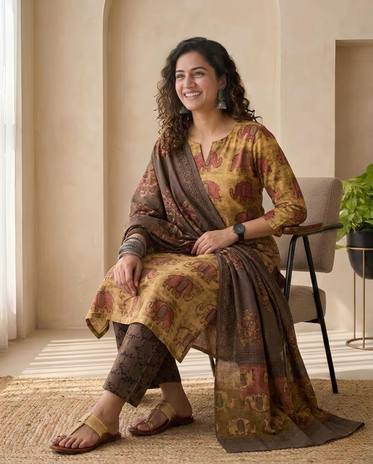 Natural Pomegranate Dye Premium Cotton Unstitched Suit Set