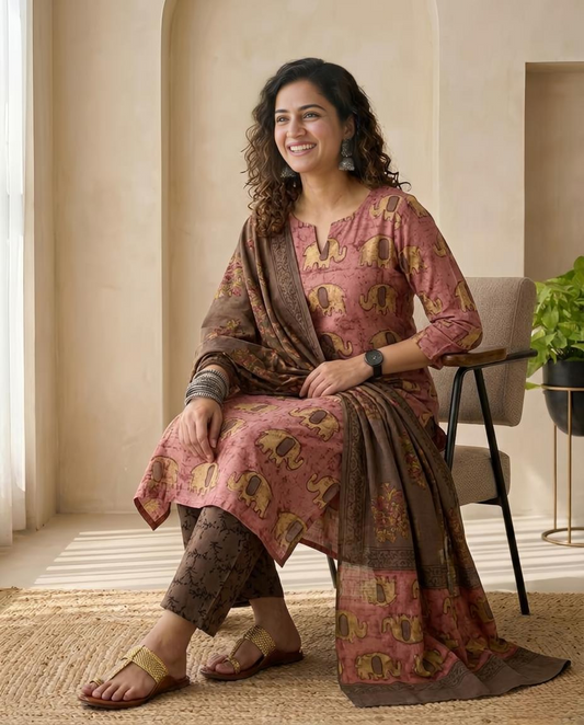 Natural Pomegranate Dye Premium Cotton Unstitched Suit Set