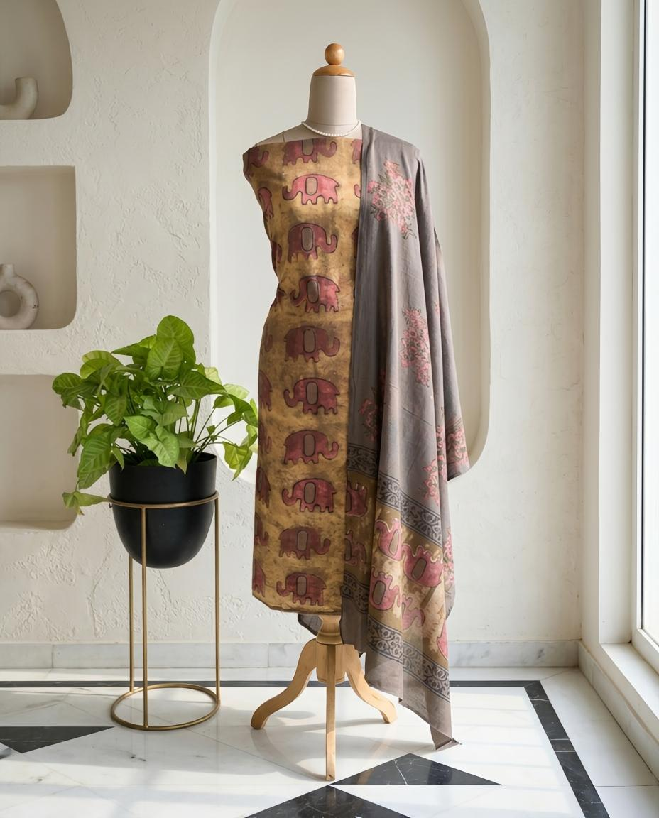 Natural Pomegranate Dye Premium Cotton Unstitched Suit Set