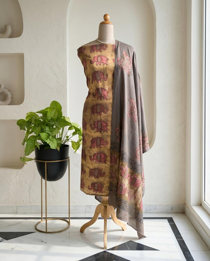 Natural Pomegranate Dye Premium Cotton Unstitched Suit Set