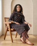 Black Ajrakh Print Pure Cotton Unstitched Suit Set