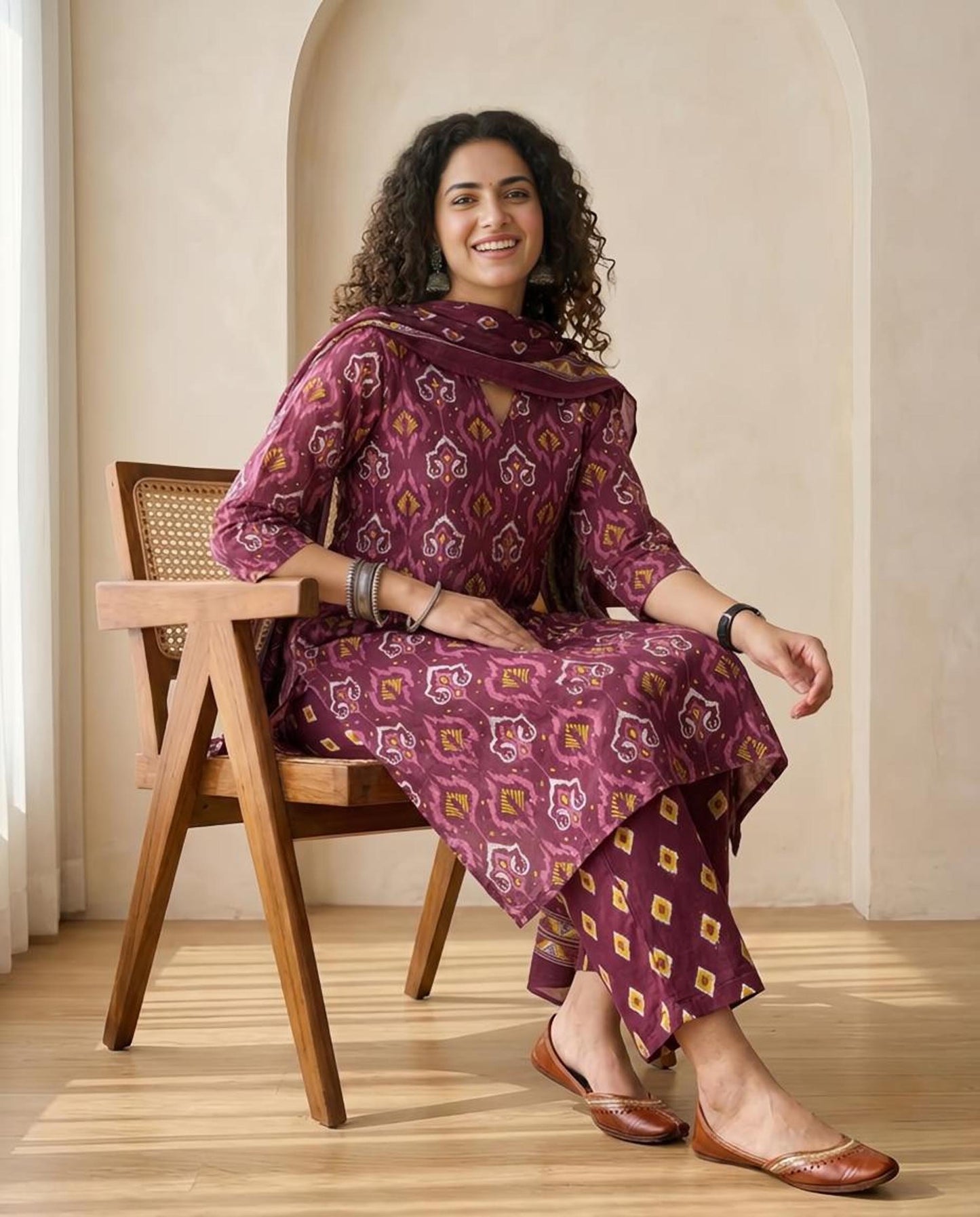 Wine Purple Premium Cotton Unstitched Suit Set