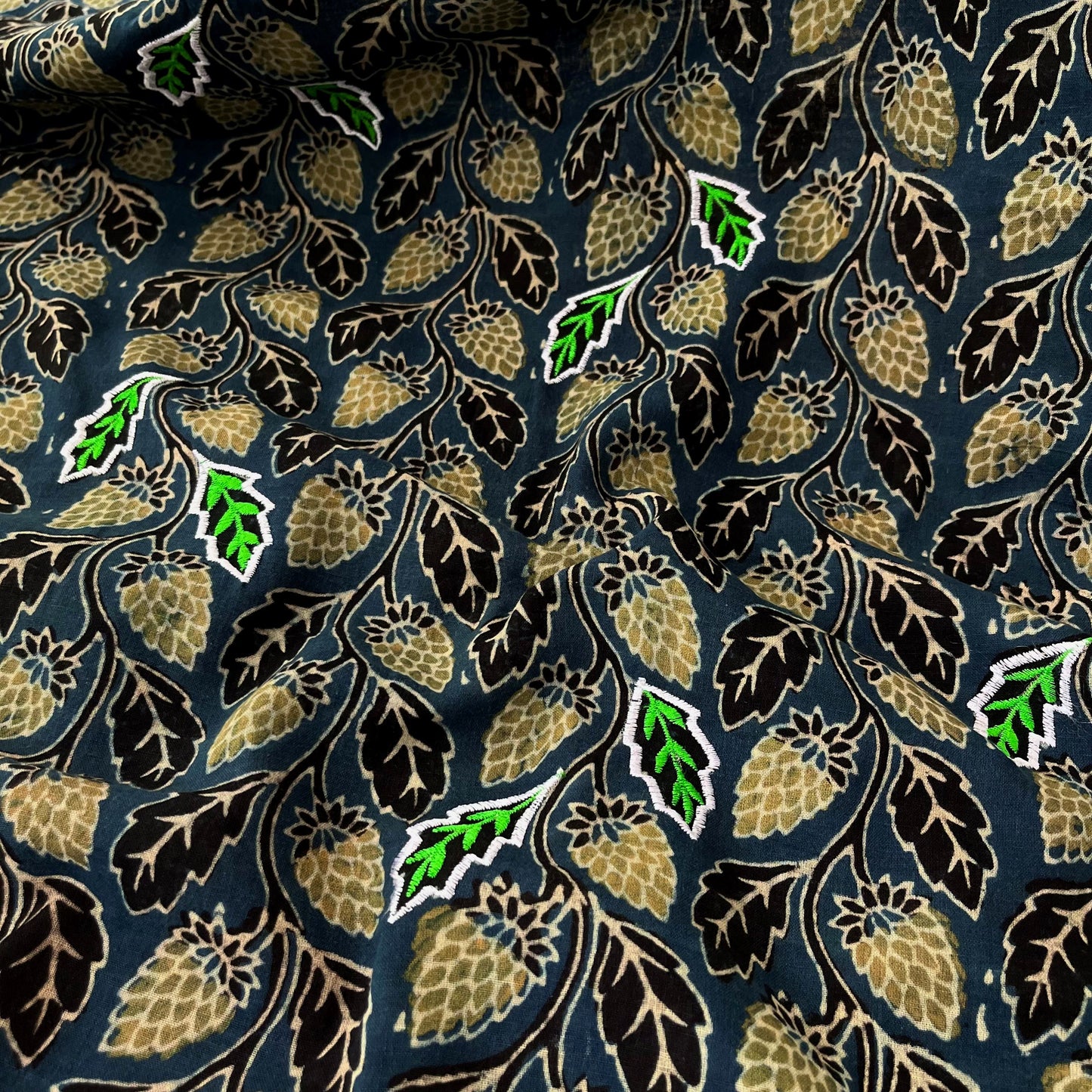 Ajrakh Hand Dyed Block Printed Embroidered Dupatta
