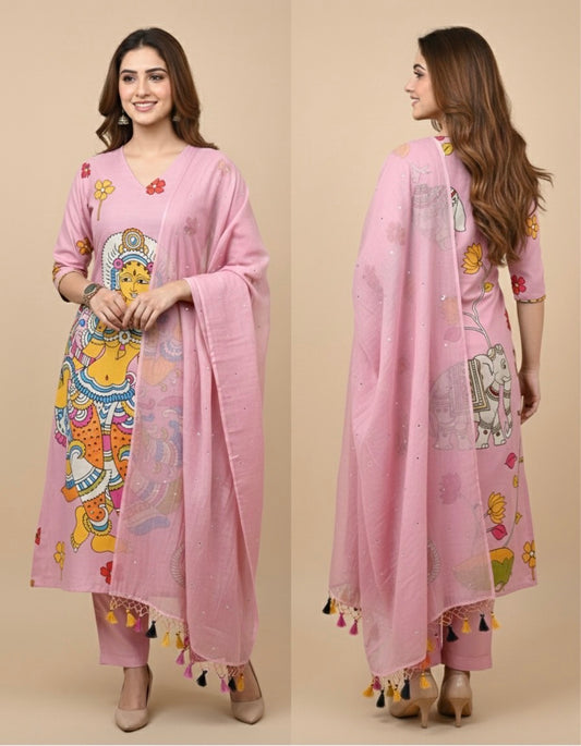 Kalamkari Maheshwari silk  Unstitched Suit