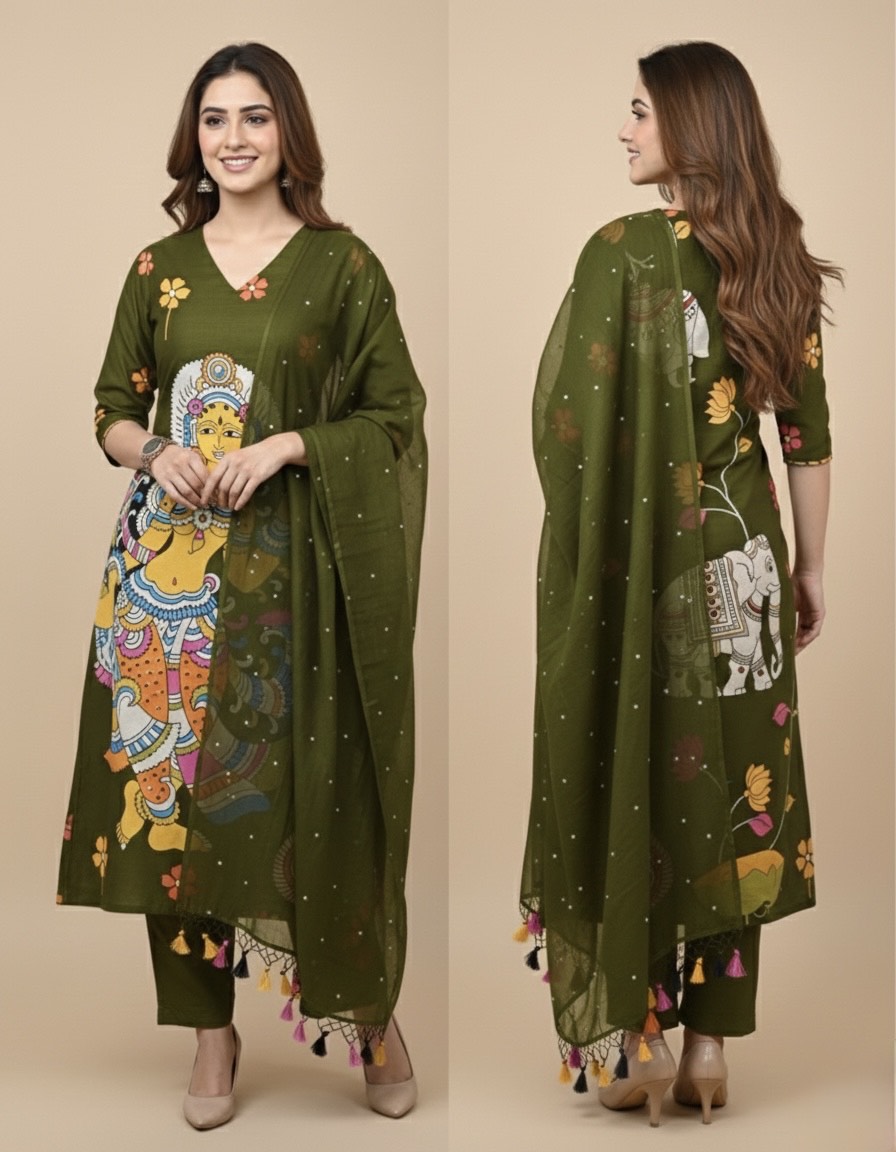 Kalamkari Maheshwari silk  Unstitched Suit