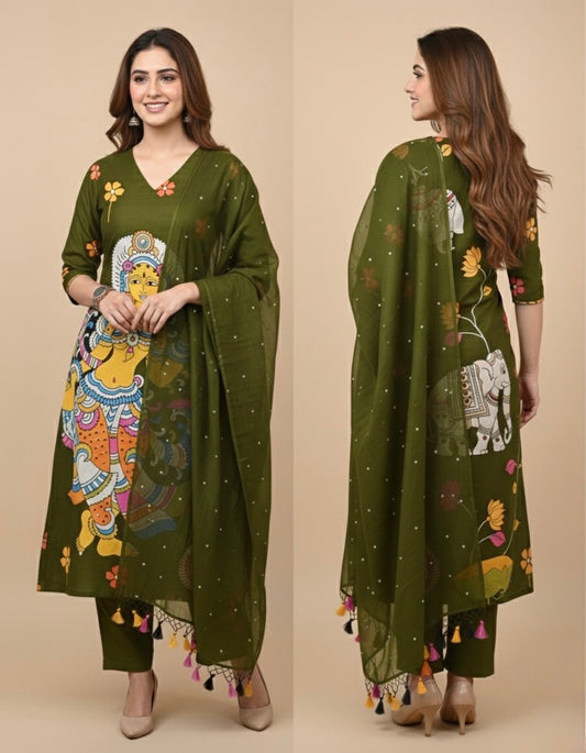 Kalamkari Maheshwari silk  Unstitched Suit