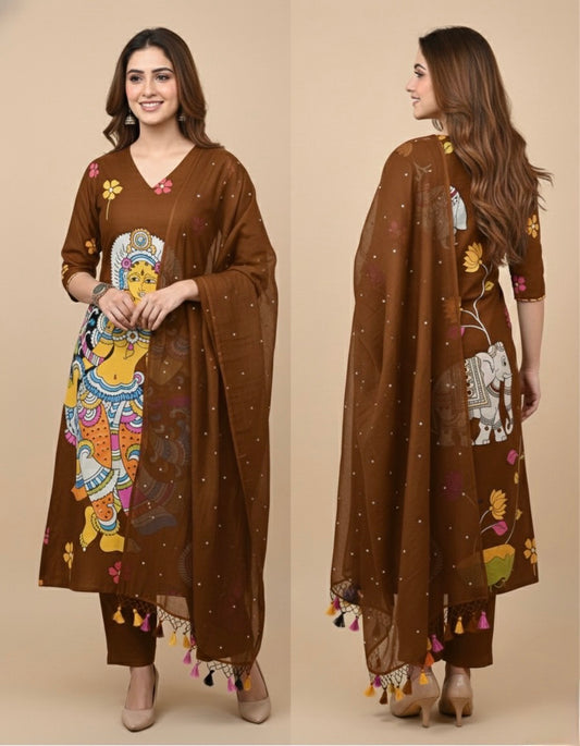 Kalamkari Maheshwari silk  Unstitched Suit