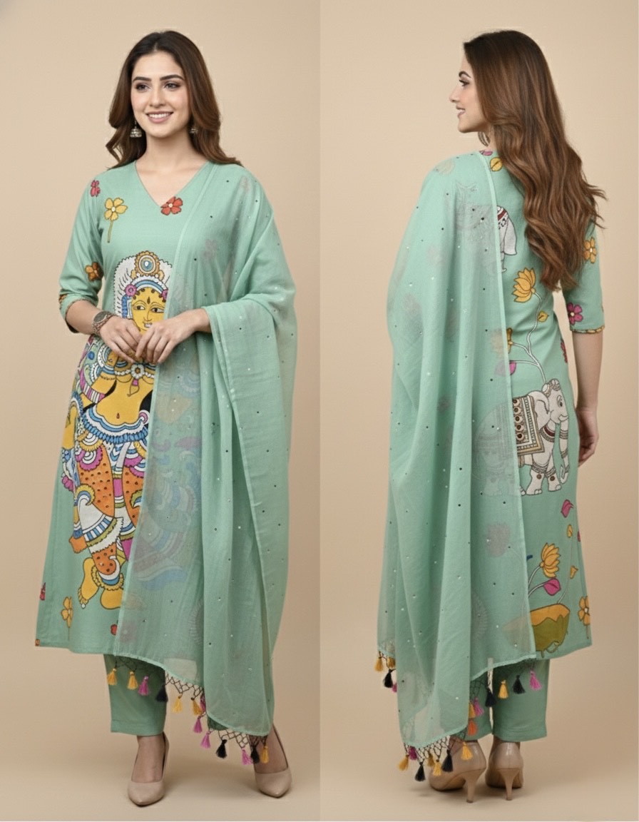 Kalamkari Maheshwari silk  Unstitched Suit