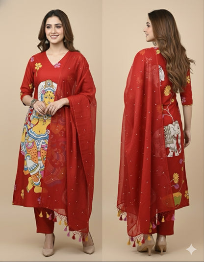 Kalamkari Maheshwari silk  Unstitched Suit