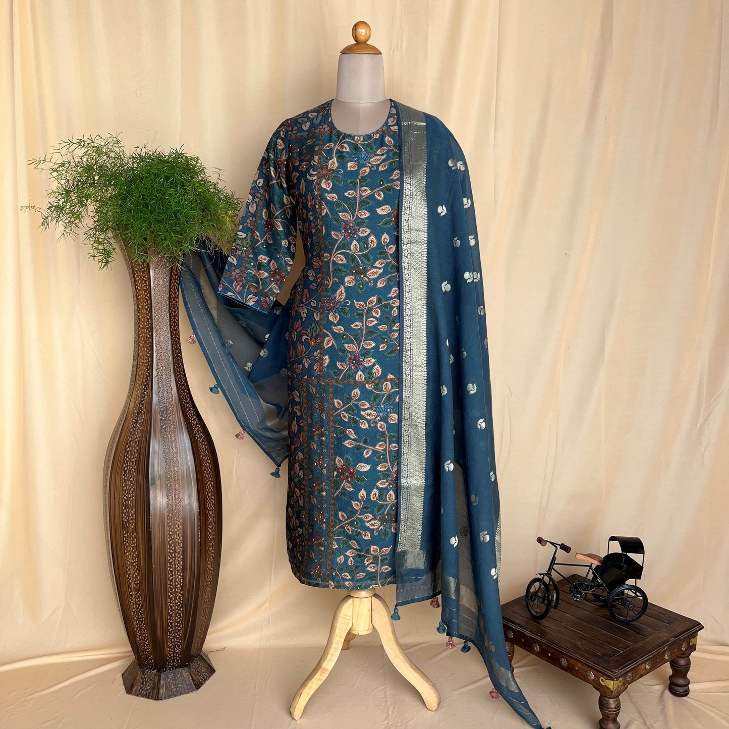 Kalamkari Chanderi Silk Readymade Suit Set