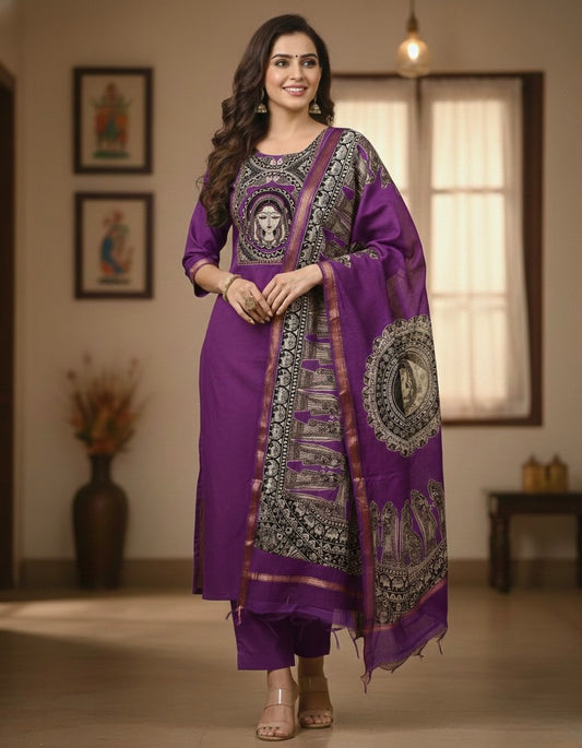 Kalamkari Maheshwari silk  Unstitched Suit