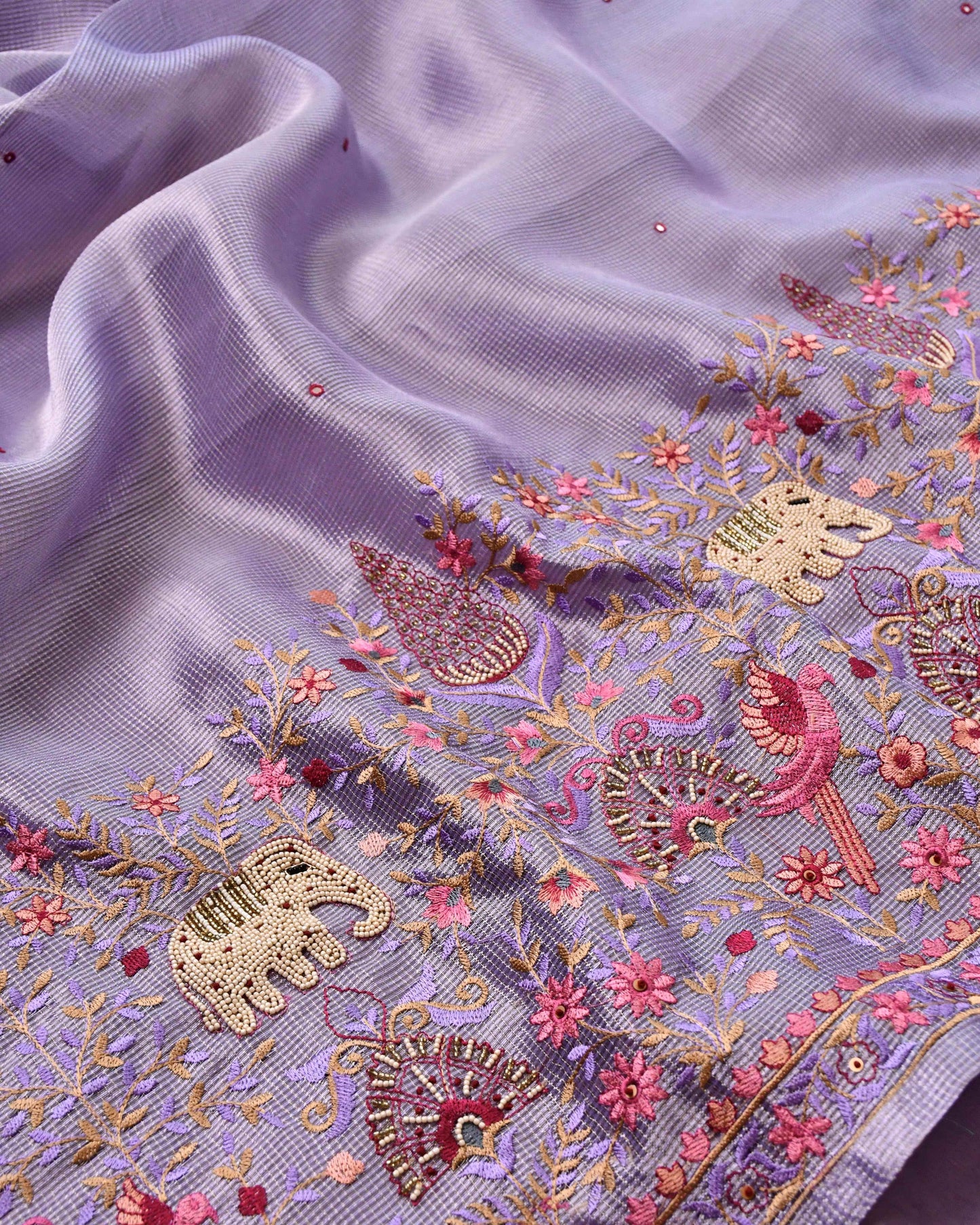 Doria Silk Pearl Work Unstitched Suit Set