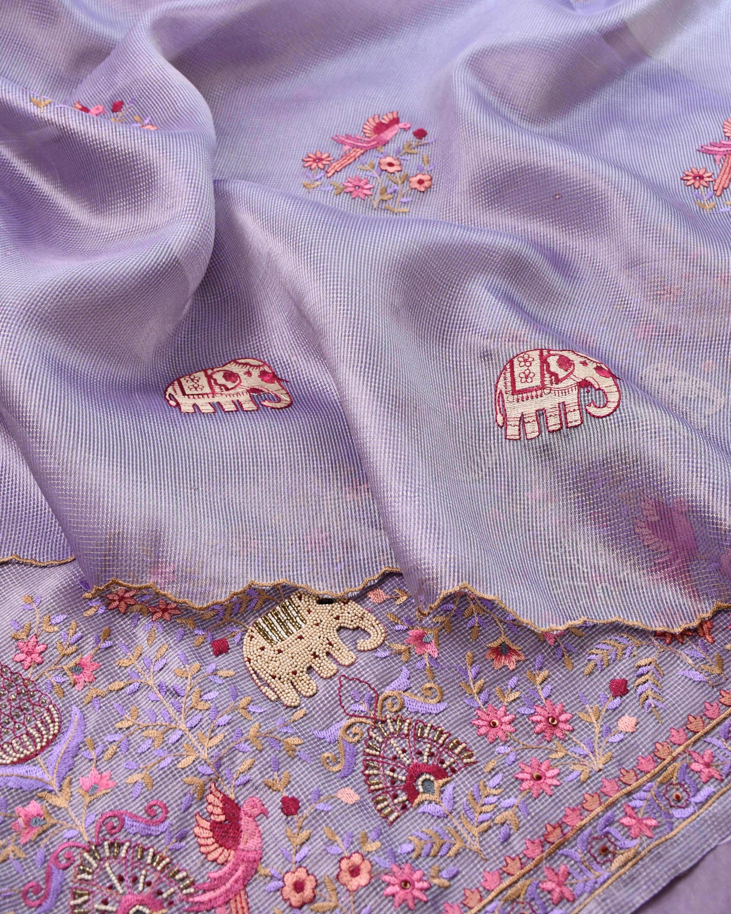 Doria Silk Pearl Work Unstitched Suit Set