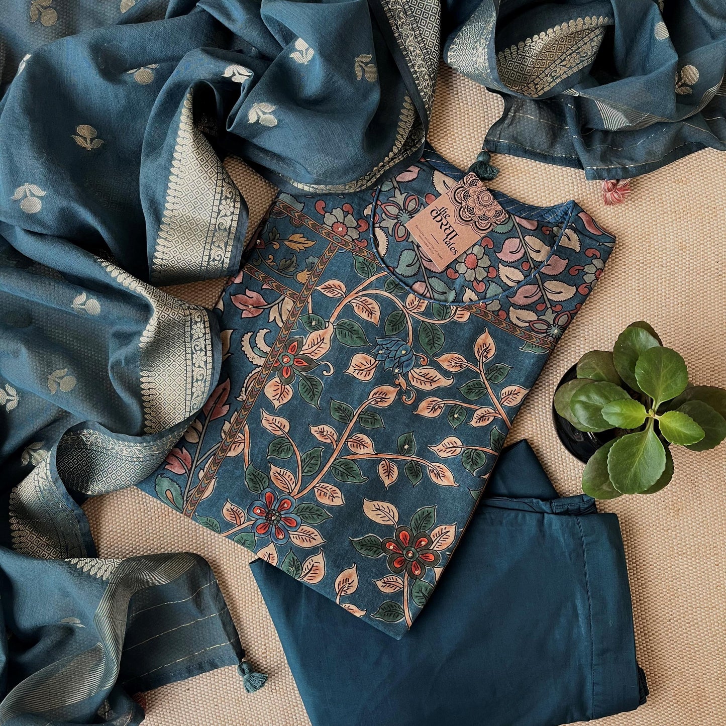 Kalamkari Chanderi Silk Readymade Suit Set