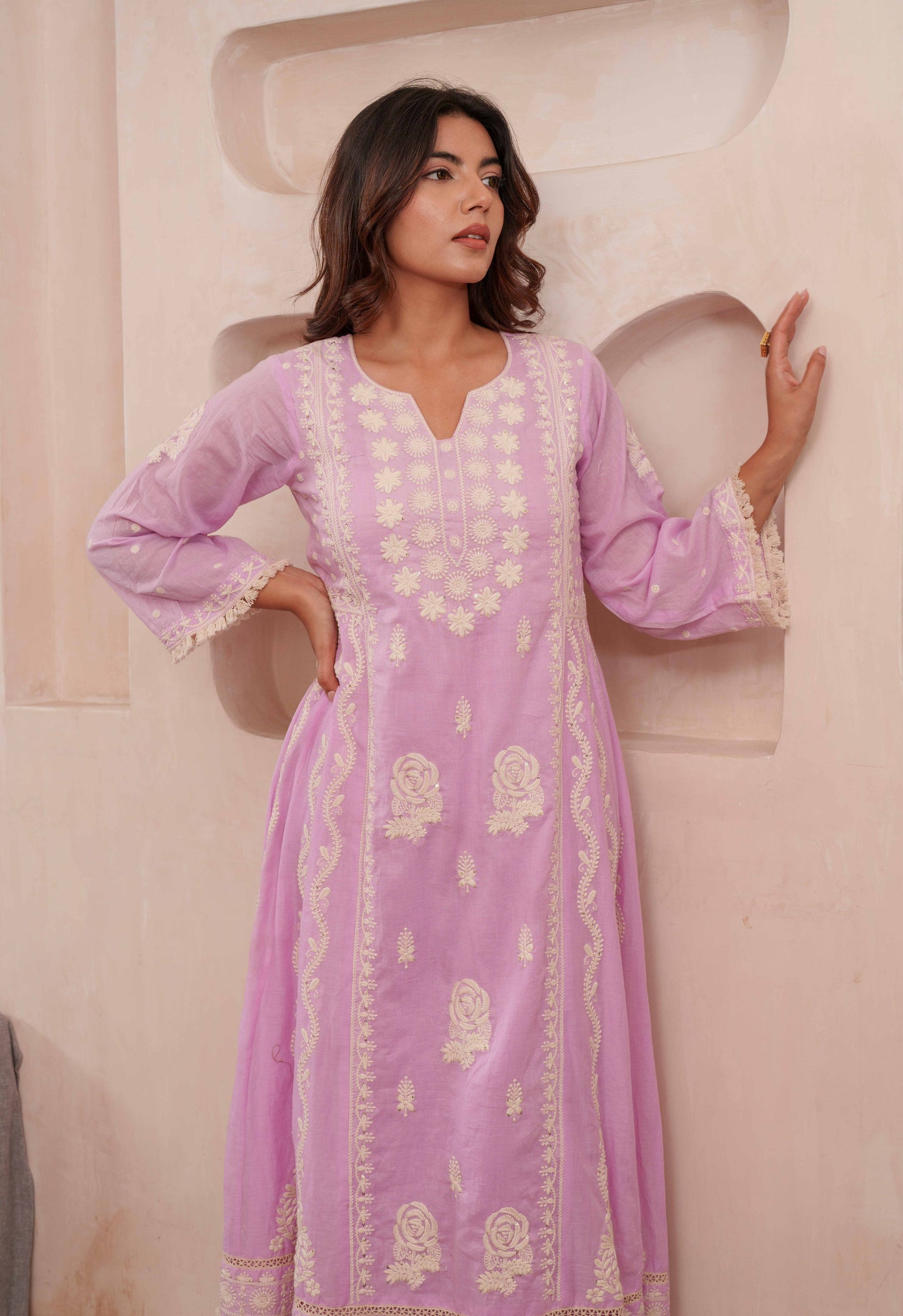 Chikankari Stitched Kurta Pants Suit Set With Dupatta - Set Of 3
