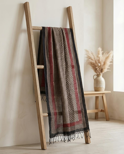 Artisan Hand-Block Printed Pure Linen Dupatta | Contemporary Minimalist Ethnic Wrap