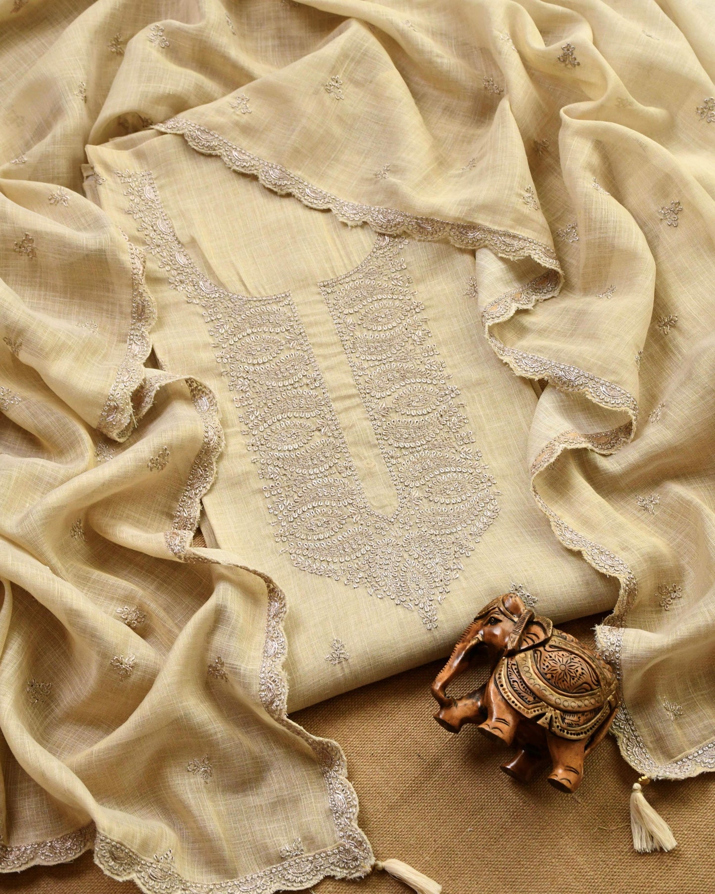 Linen Silk Embroidered Unstitched Suit