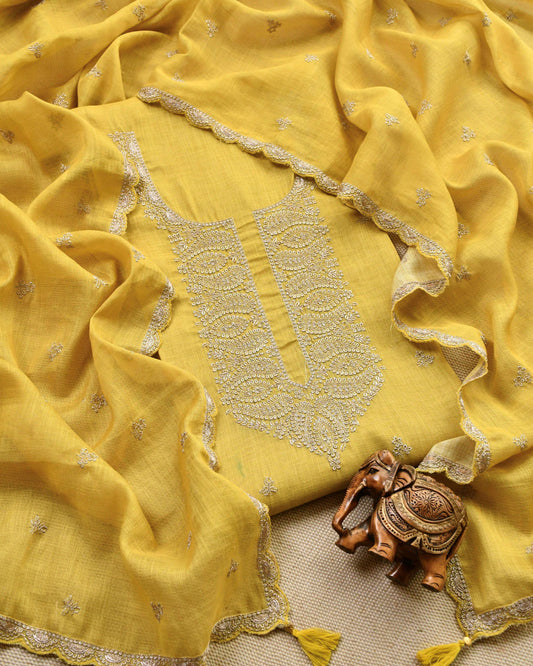 Linen Silk Embroidered Unstitched Suit